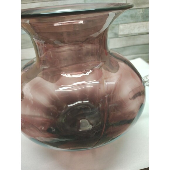 Vintage Blenko Glass 9726 Squatty Optic Vase Scroll Handles Amethyst Label  READ - Picture 5 of 14